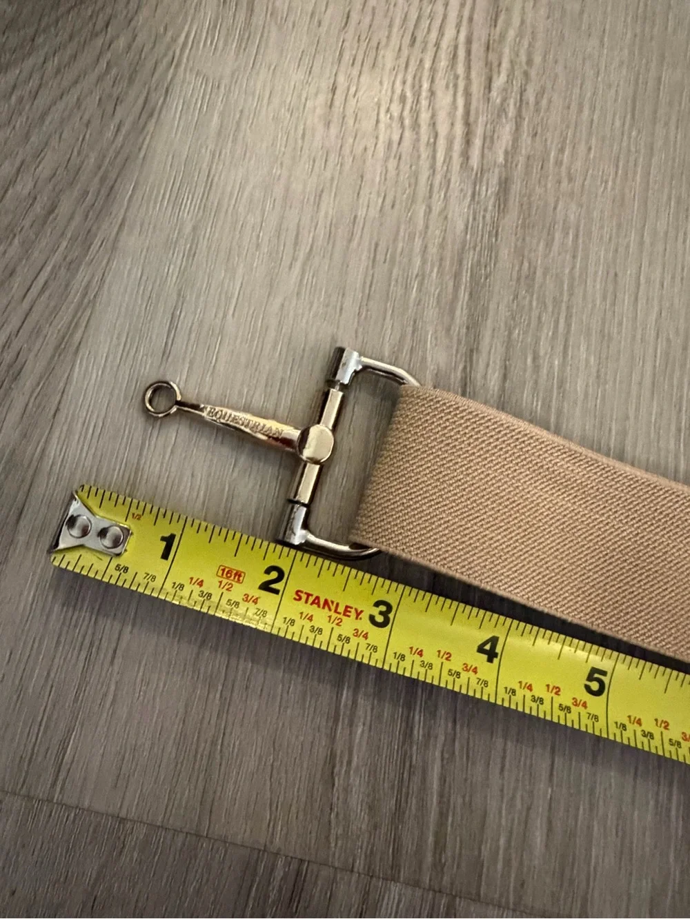 Elastic Tan Waist Belt with Gold Horsebit Accent